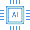 illustration blue and green microchip labelled AI to show artificial intelligence capabilities.