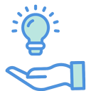 illustration blue and green out stretched hand catching a lightbulb.
