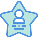 illustration blue and green star with person head outline.