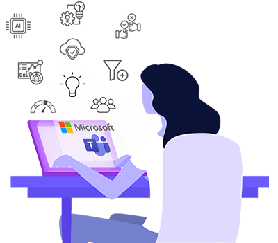 microsoft_teams_integration_image_400 illustration of a woman sat at computer using innovation management software through Microsoft Teams.